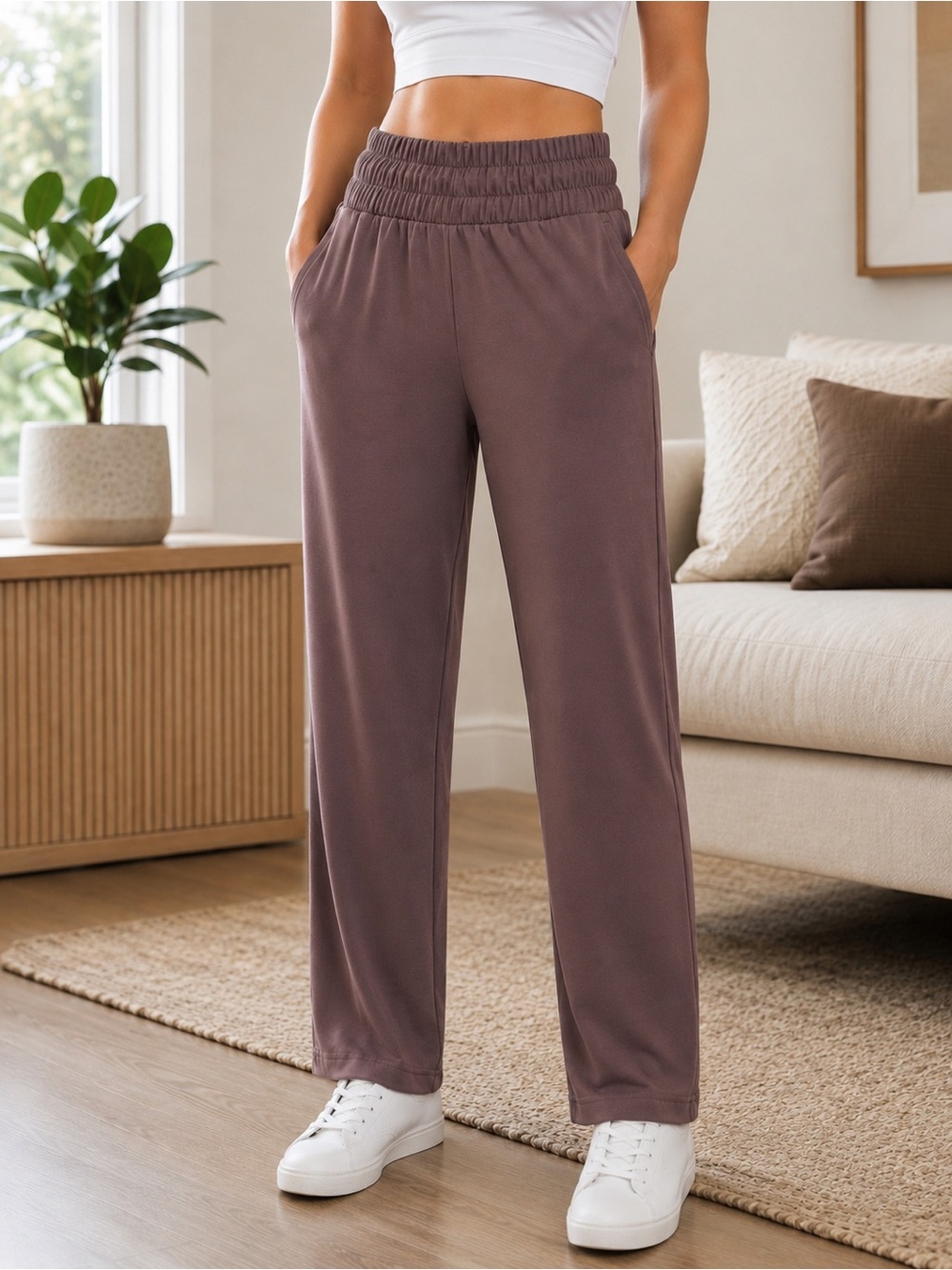 Yogalicious Lux Zenith Straight Leg Pants Mauve Brown High Rise S